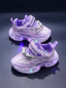 Scarpe luminose disegnate con perle per bambini MGO, scarpe sportive per bambini per primavera e autunno, comode sneaker da principessa per ragazze, scarpe casual con luci per bambini da 1 a 6 anni