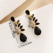 1pc Fully Rhinestone Earrings, Elegant Geometric Zinc Alloy Earrings For Women