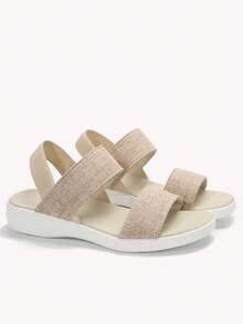 女士轻便运动凉鞋，舒适平底休闲户外沙滩鞋，露趾，夏季 - 米色 - 查看 6