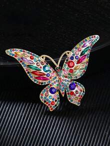1 件时尚优雅彩色水钻蝴蝶胸针，用途广泛，适合派对、聚会和休闲学校办公室配饰衬衫夹克珠宝圣诞节万圣节衣服别针有趣可爱的教师礼物服装配饰包饰 - 混彩色 - 查看 3