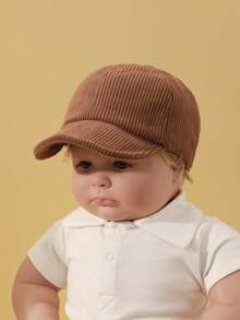 1 Pc Baby Minimalist Solid Color Corduroy Sun Ion Hat Baseball Cap, Suitable For Boys And Girls Daily Use - Brown - View 4