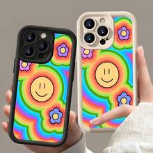 Rainbow Smile Pattern Phone Case For Compatible With IPhone 16/15/14/13/12/11/ProMax/Pro/Plus/XSMax/XS/X,Fashion Female Summer Unique Cases Shockproof Anti-Drop Design Tpu Protection Cover Men Casing Girl Women Ultimate Protective Fundas Para Protectores De Celulares Accessories Friend Gift Aesthetic Protector Forro De Teléfono - Pink - View 5