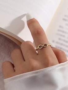 5 件套优雅几何锆石戒指套装，精致奢华精致女士婚礼派对珠宝 - 金黃色 - 查看 10