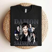 180g Pure Cotton Rare Damon Salvatore Ian Somerhalder T-Shirt New Black All Sizes Tee Streetwear Fashion For Women Versatile Designer Clothes Breathable Slightly Stretchy Soft Casual Unisex Top For Everyday Wear Summer Stylish Graphic Comfortable Men Print Round Neck Short Sleeve
