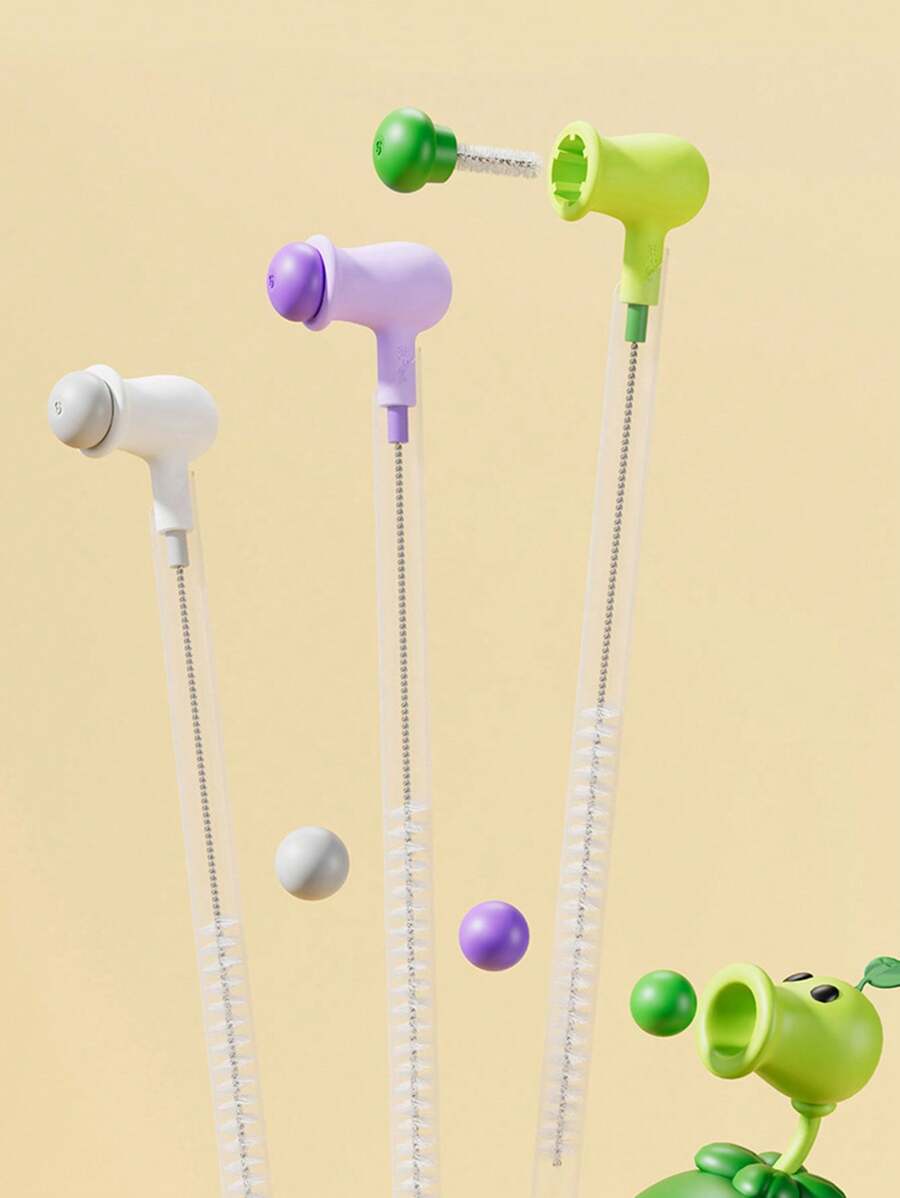 1 Stück kreative erbsenförmige flexible Strohhalmbürste/Edelstahl-Saugerbrüste/Mehrzweck-Becherverschluss-Rillen-Reinigungsbürste