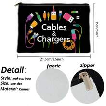 1pc Charger Graphic Cosmetic Bag, Double-Sided Printed Travel Wash Bag, Necessary Item For Business Trip And Travel, Makeup And Toiletry Storage Organizer, Charger Storage, Gift For Friendstravel Essentials Vacation Summer Holiday Back To School School Stuff Bag For School Travel Bag For Women Makeup Bag For Travel