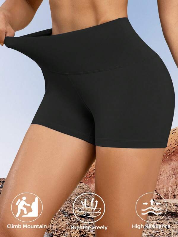 Women Outdoor Sports Biker Shorts, High Waisted Solid Color Scrunch Butt Shorts, Comfortable & Breathable, All-Match Versatile Style For Summer