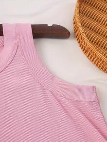 女式罗纹无袖吊带背心上衣，圆领，纯色，舒适汗衫，适合春、夏、秋、冬，可穿外套，修身版型