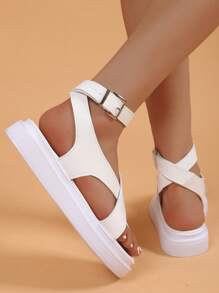Youth Striped Strap Comfort Flat Sandals, Student Sporty Style