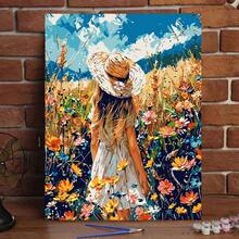 成人 DIY 数字油画套装，40*50 厘米，含颜料和画笔，适合缓解压力，数字绘画，手工制作，农村妇女田园生活，治愈风景，房间装饰墙面工艺，壁画，初学者绘画，送给朋友的理想礼物（无框） - 彩色 - 查看 3