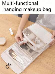 1pc Hanging Toiletry Bag, Bathroom Storage Bag, Toiletries Organizer, Cosmetic Storage Bag, Multi-Function Organizer Bag For Eye Shadow, Mirror, Eyeliner, Lip Gloss, Skin Care Products, Toothbrush, Toothbrush Cup, Soap, Shampoo, Comb, Watch, Mobile Phone, Necklace, Jewelry, Digital Product Storage, Travel Essentials, Holiday Organizer, Bathroom Essentials.