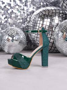 Women's Thick High Heel Platform Waterproof Dress Sandals, Fashion Metal Decor Elegant Design