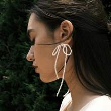1 par de pendientes con diseño de lazo y borla de perlas falsas hechos a mano, elegantes y delicados, apropiados para uso diario y atuendos de viaje