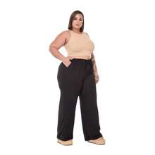 Women's Plus Size Wide Leg Pants, Elegant, Comfortable, Reinforced Stitching - Black - View 2