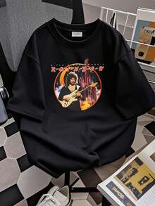 180g Pure Cotton Rainbow 'Ritchie Blackmore Photo' (Black) T-Shirt - NEW & OFFICIAL! Stretched Stylish Print Round Neck Short Sleeve For Women Homme Summer Soft Graphic Versatile Fashion Streetwear Breathable Slightly Unisex Designer Clothes Top For Everyday Wear Casual Comfortable.