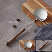1 pieza Espátula de hongo de madera de nogal, apta para la cocina y el campamento al aire libre, se usa para cocinar alimentos y artículos esenciales del hogar, espátula pequeña para utensilios de cocina del hogar, Cucharón de wok antiadherente de acero inoxidable 304, diseño resistente al calor y antideslizante, apariencia estilizada