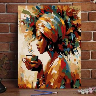 成人DIY数字绘画套装，40*50厘米，含颜料和画笔。适合缓解压力、数字绘画、手绘数字、活力非洲女性图案、家居装饰墙面艺术、工艺品、初学者绘画，也适合作为礼物送给朋友（无框）