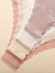 7pcs/Set Women Floral Print Smooth Fabric Seamless Panty With Scalloped Hem, Comfy Casual Ladies Underwear