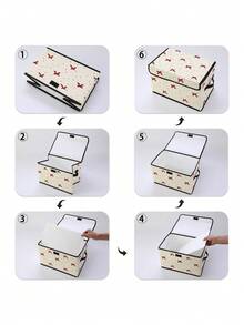 1pc Bow Pattern Printed Storage Box With Lid, Foldable Bin With Handle, Lightweight Storage Basket, Multi-Purpose Covered Storage Box, Collapsible Clothes & Bedding Storage Container, Zipper Fabric Organizer For Clothes, Sundries And More,Dorm Room - Multicolor - View 6