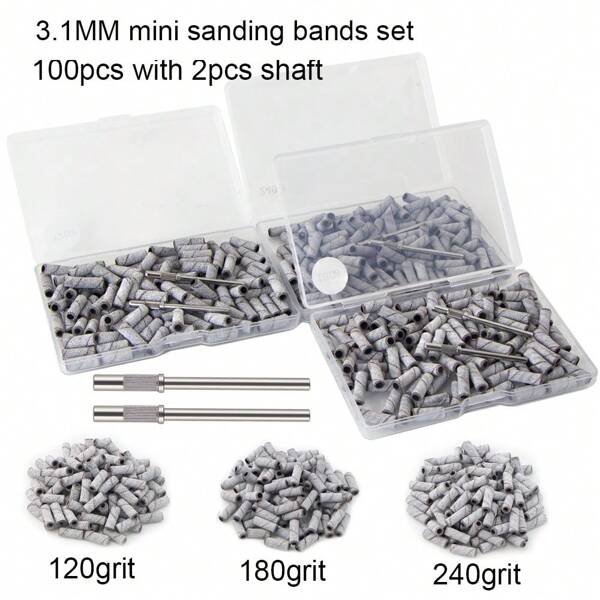 100pcs Sanding Bands For Nail Drill With 2Pcs Mandrel Bit Set, 3.1mm Mini Small Sanding Bands Nail Drill Bits For Acrylic Nails Gel Manicures And Pedicures