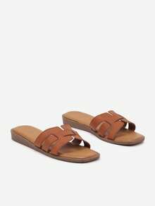 Sandalias de suela plana con tiras geométricas - Camel - Ver 3