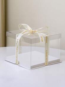 1pc Transparent Cake Box With "LOVE IS ETERNAL" Print Ribbon - PET Material, Square Shape, Reusable Gift Packaging For Cakes, Pastries, Chocolates, Cookies, Pies, Birthdays, Weddings, Valentine'S Day, Gift Boxes - Clear - View 3
