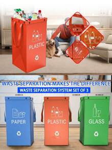 Color Printed 3-In-1 Trash Bags - Foldable Polypropylene Storage Bags ,Separate Recycling Waste Bin Bags For Kitchen Home Hotels And Property Management,Waste Trash Sorting Organizer, Reusable Waterproof Back To School