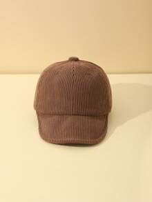 1 Pc Baby Minimalist Solid Color Corduroy Sun Ion Hat Baseball Cap, Suitable For Boys And Girls Daily Use - Brown - View 2