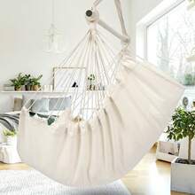 Y- Stop Hammock Chair Hanging Rope Swing Chair, Max 500 Lbs, 2 Seat Cushions Included, Removable Steel Spreader Bar With Anti-Slip Rings, Hardware Kit-For Indoor Or Outdoor(Dark Grey)-Cb - Yellow - View 7
