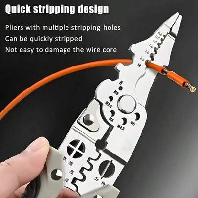 8,5" Multifunktions-Edelstahl-Kabel-Cutter und -Stripper Zange - Industriequalität, Metall mit gerifftem Griff, zum Schneiden, Abisolieren, Crimpen - geeignet für Haushalt und professionellen Gebrauch, Industriequalität Backen | Geriffter Griff | Metallcutter