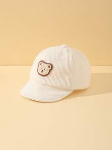 1 件装小熊装饰灯芯绒太阳帽棒球帽，适合男孩和女孩日常使用 - 白色 - 查看 2
