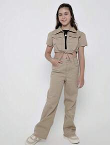 Calça Wide Leg Jeans Denim Moda para Meninas Infantil Juvenil Estilosa 10 ao 16