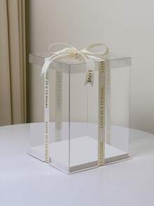 1pc Transparent Cake Box With "LOVE IS ETERNAL" Print Ribbon - PET Material, Square Shape, Reusable Gift Packaging For Cakes, Pastries, Chocolates, Cookies, Pies, Birthdays, Weddings, Valentine'S Day, Gift Boxes - Clear - View 5