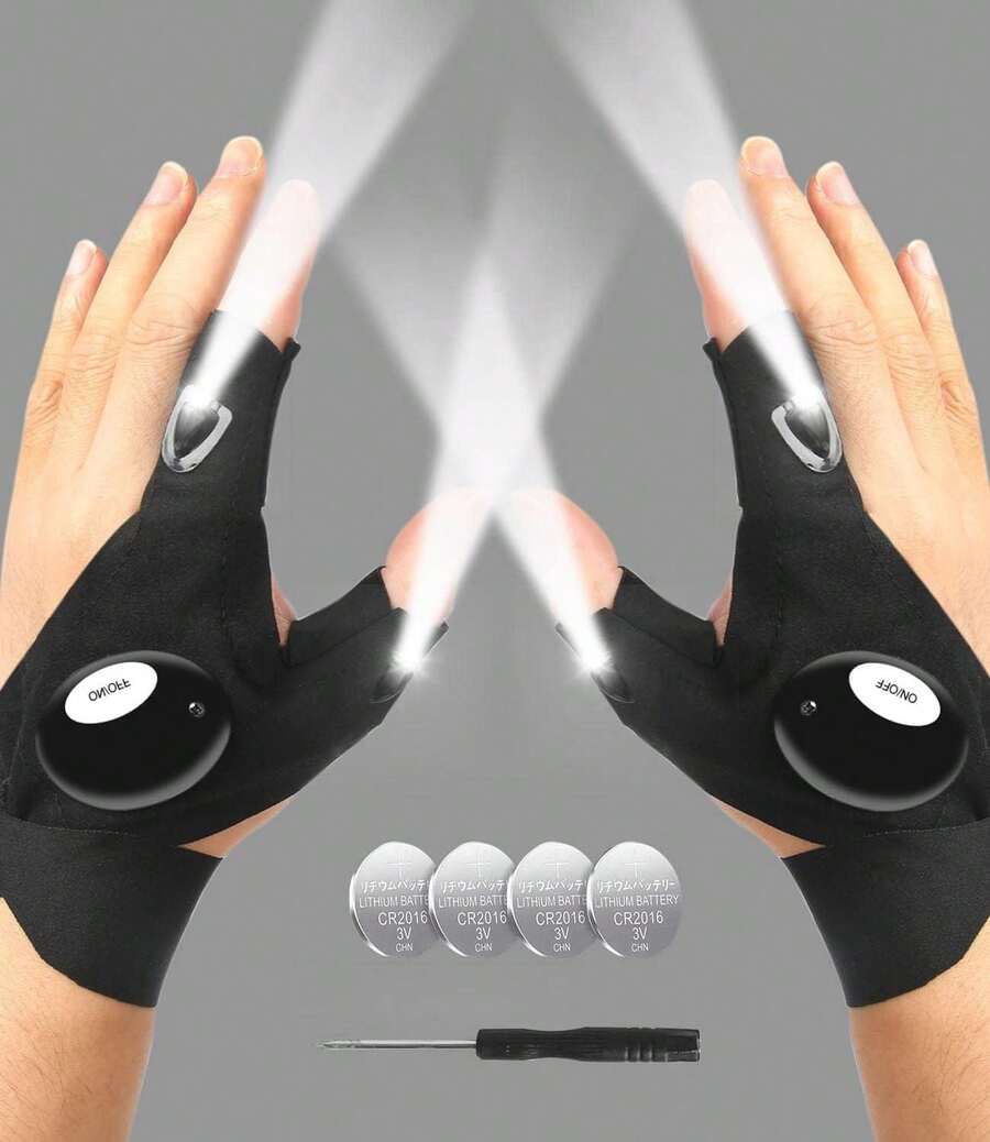 LED Flashlight Gloves, Gifts For Men Him Boyfriend Husband, Cool Gadget Finger Lights Waterproof For Camping Fishing Repairing, Fathers Day Christmas Birthday Gift - Black - View 1