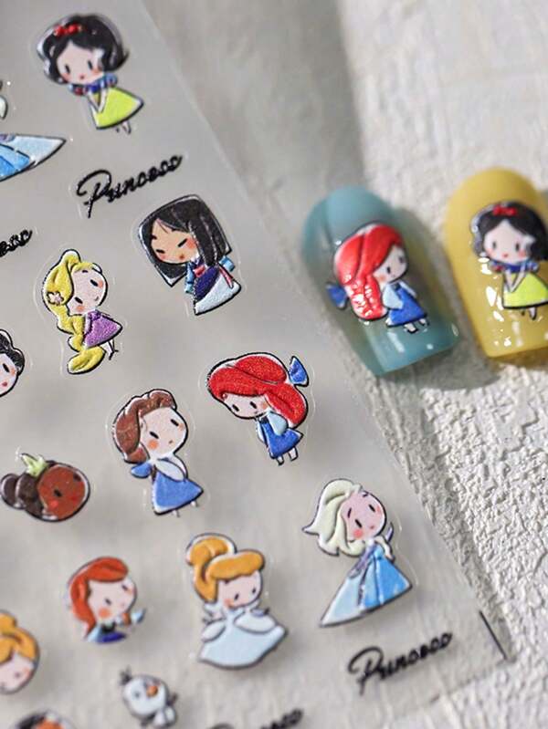 Disney Pegatinas de accesorios de arte de uñas de Princesas Disney en un estilo de relieve dimensional y adorable de Princesas Disney para amantes de la moda de arte de uñas