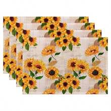 4/6 peças de caminho de mesa de Ação de Graças de outono, capa de mesa de poliéster reutilizável e lavável à máquina com abóbora, folha de bordo, girassol e design "Olá Outono" para decoração sazonal de jantar em casa