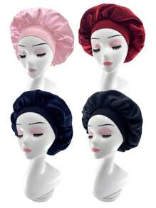 2/4 pezzi Cuffia da notte in seta, cuffie da notte in raso, cuffia da notte in seta con fascia elastica morbida, avvolgimento per capelli in seta per capelli ricci (Nero e Rosa)