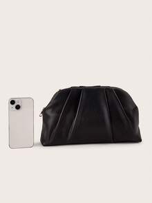 Ví cầm tay cổ điển màu trơn có khóa kéo, túi xách đa năng dung tích lớn, túi da PU thời trang, phù hợp cho nữ, thích hợp cho đám cưới, tiệc tùng, dạ hội, các sự kiện buổi tối. - màu đen - Xem 6