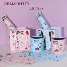 Sanrio Caixa de Presente em Formato de Balde de Abraço Buquê de Lanche Hello Kitty Cartoon, Material de Embalagem para Presente de Aniversário Rosa Fofo de Menina, Caixa Surpresa Multifuncional Reutilizável de Armazenamento, Material Decorativo Essencial para Festas de Festival