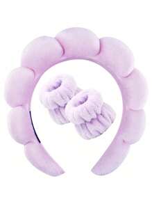 4pcs Luxury Microfiber Spa Headband And Wristband Set, Face Washing Headband, Makeup Headband, Skin Care Headband, Velvet Fluffy Sponge Headband, Soft Absorbent Terry Cloth Fabric Bubble Fluffy Hairband For Skin Care, Makeup Removal, Shower, Suitable For Women And Girls