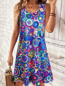 女式露肩全印花迷你连衣裙 - 性感度假太阳裙、飘逸夏日沙滩裙、波西米亚风时尚女式短裙、时尚波西米亚中长连衣裙