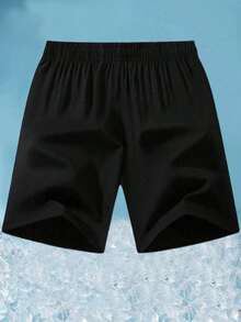 1pc Teen Boys' Quick-Dry Loose Breathable Outdoor Sport Exercise Solid Color Zipper Pocket Shorts, Spring/Summer/Autumn - Black - View 5