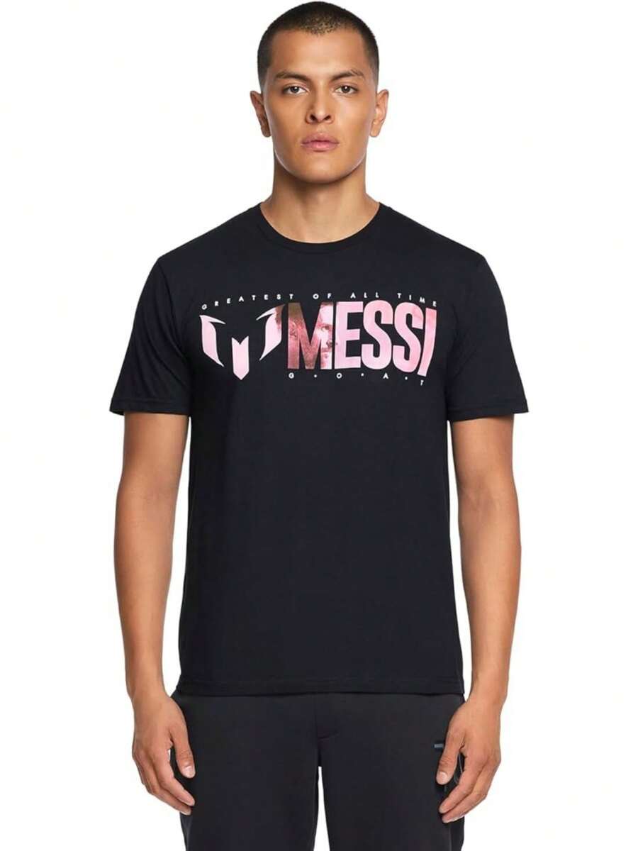 1pcs Men's Casual Round Neck Short Sleeve T Shirt Messi GOAT Greatest Of All Time 220g Heavy T Shirt  Football Soccer Fan Graphic Tee Stylish Summer - màu đen - Xem 1