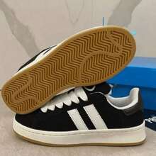Women's Men's Unisex Casual Suede Skate Low Top Traditional Sneakers Original Gym Walking Shoes - 黑與白 - 查看 3
