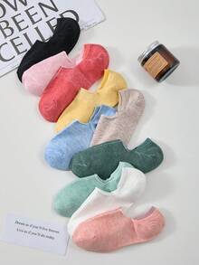 5双女士船袜春夏季短袜隐形袜子多彩夏日色彩“多巴胺”可爱少女配色透气柔软有弹性纯色低帮平底袜适合室内休息户外休闲或运动 - 彩色 - 查看 3