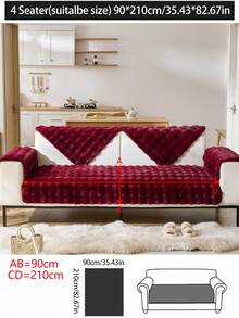 1pc Plush Soft Sofa Cushion Pad, Thickened Winter Warm All Season Non-Slip Sofa Cover Slipcover, Dustproof Washable Furniture Protector For Living Room, Bedroom, Office, L-Shaped Sofa - Burgundy - View 19