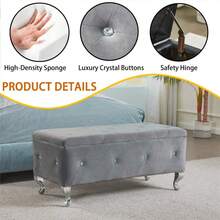 Otomana de almacenamiento acolchada simple para el dormitorio, al pie de la cama, gran banco de almacenamiento tapizado con botones de cristal para la sala de estar, entrada (Gris)-3805 - Multicolor - Ver 5
