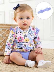 Baby Girls Long Sleeve Tankini Swimsuit, Showcasing Sweetness | Summer Vacation Style, Girls Ruffled 2 Pieces Swimwear Set With Headband For Adorable Look - Multicolor - View 6