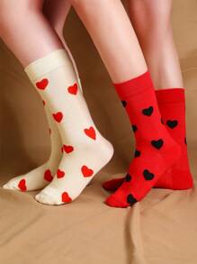 1/5/10 Par de calcetines de media pantorrilla, calcetines negros para mujer, calcetines blancos para hombre, mezcla de poliéster y spándex, calcetines casuales de unicolor para parejas, calcetines románticos con diseño de corazón, calcetines de mujer de alta calidad adecuados para uso diario, como regalo del Día de la Madre, Día del Padre y diversos eventos, para enviar a la familia, parejas, amigos y niños como obsequio festivo