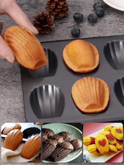 1pc, Madeleine Baking Pan, 33.9cm X 22.6cm, 12 Cavity Madeleine Mold Makes 12 Madeleine Cookies, Nonstick Tea Cake Pan For Madeleines, Cakelet Pan, Warp-Resistant Carbon Steel Madeline Pans